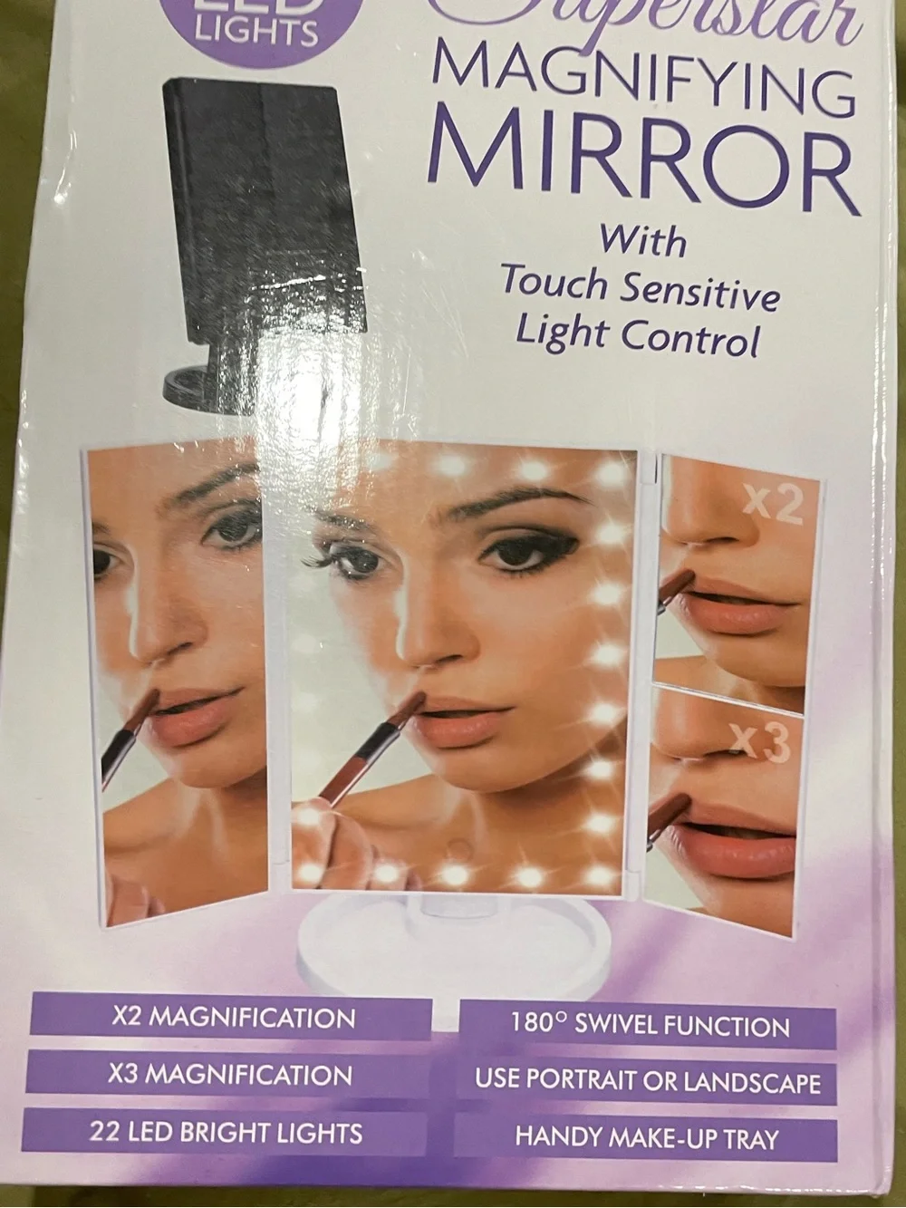 Magnifying Mirror with Touch LED Lights - White